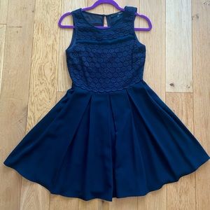Pleated Crochet lace bodice semisheer prom dress Long knee length SugarLips Navy